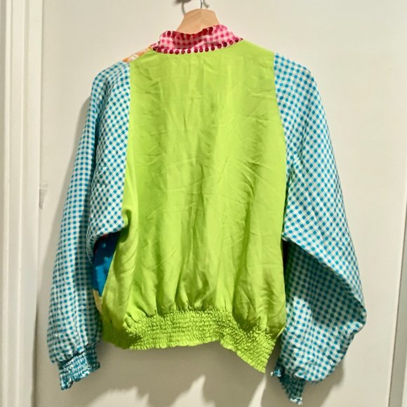 3) Vintage Diane Gilman Art to Wear Artsy Boho Sequined Patchwork Quilt Bomber … - Picture 5 of 9